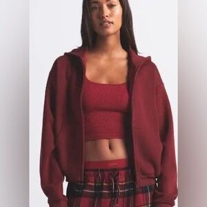 Skims Cotton Fleece Classic Zip Up Hoodie Merlot